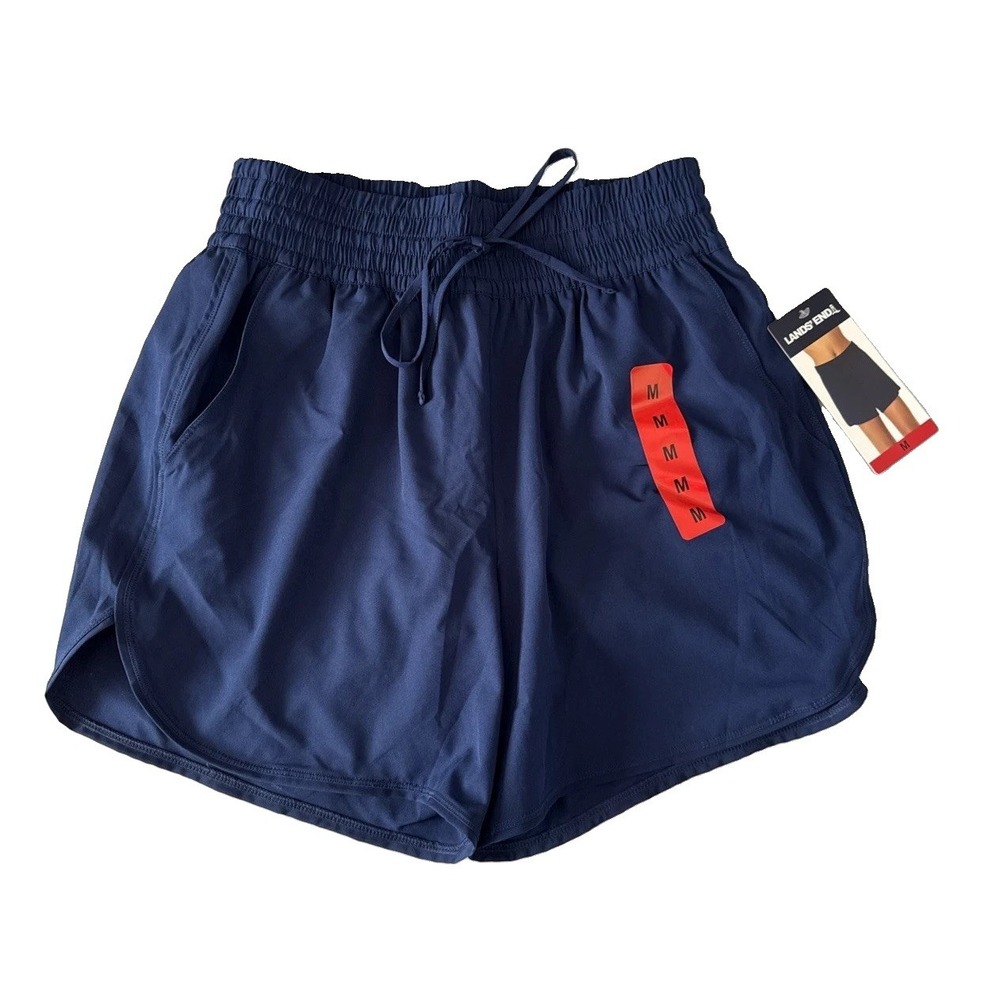 NWT Lands' End Women Swim Shorts M Blue Quick Dry Board Cover Up Lined Pockets